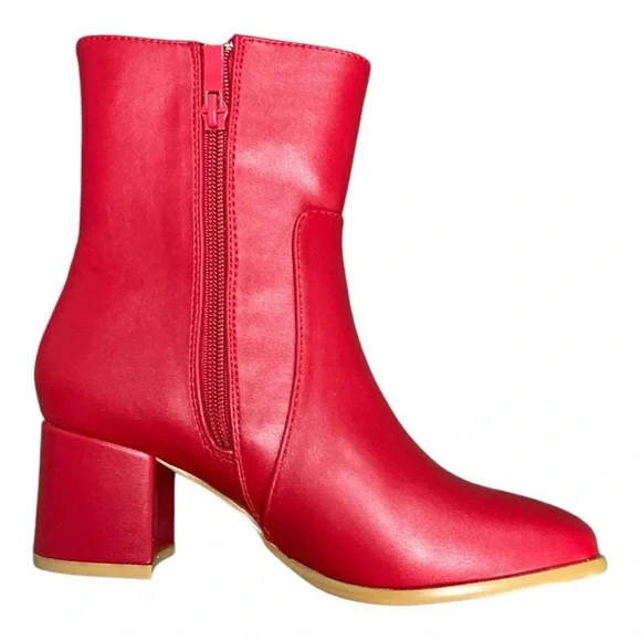 Allegra K - NWT - Red Heeled Boots with Chunky Block Heel - Picture 3 of 3